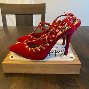 Dollhouse red T-strap studded heels-NWOB
